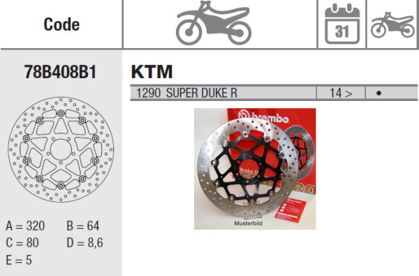 Brembo Bremsscheibe Serie Oro KTM 1290 Super Duke R / SP, 1390 Super Duke R, 990 Duke